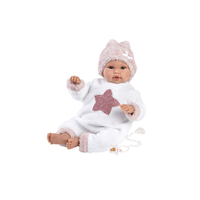 Llorens Llorens: Újszülött síró lány baba csillagmintás plüss pizsamában 36cm