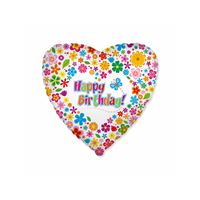  "Happy Birthday" feliratos szív alakú fólia lufi 45cm