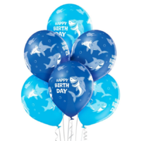  Party lufi happy birthday felirattal kék cápás mintában 6db-os kiszerelésben