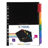 VIQUEL Regiszter, műanyag, A4 Maxi, 6 részes, VIQUEL "Rainbow Class", fekete