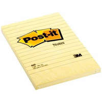 3M POSTIT Öntapadó jegyzettömb, 102x152 mm, 100 lap, vonalas, 3M POSTIT, sárga