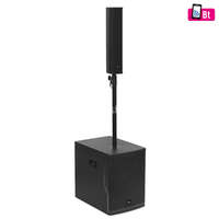 SAL PAS10W43S professzionális oszlopsugárzó hangrendszer, max. 800 W, 25cm mélysugárzó, 4x3” szélessávú satellit hangszóró, aktív zenekari hangdoboz, Bluetooth, fém állvány