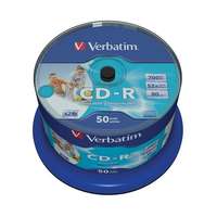 VERBATIM CD-R lemez, nyomtatható, matt, no-ID, AZO, 700MB, 52x, 50 db, hengeren, VERBATIM