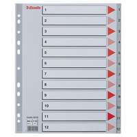 ESSELTE Regiszter, műanyag, A4 Maxi, 1-12, ESSELTE, szürke