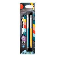 PARKER Golyóstoll szett, 0,7 mm, ezüst színű klip, kék és sárga tolltest, PARKER Jotter Glam Rock , kék