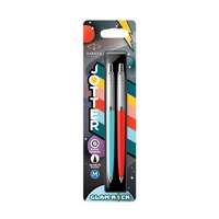 PARKER Golyóstoll szett, 0,7 mm, ezüst színű klip, piros és kék tolltest, PARKER Jotter Glam Rock , kék