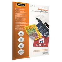 FELLOWES Meleglamináló fólia, 80 mikron, A4, fényes, öntapadó, 25 db, FELLOWES Admire Easy Display