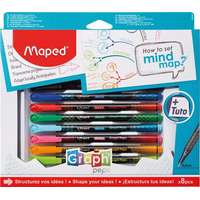 MAPED Tűfilc készlet, 0,4 mm, MAPED Graph Peps - How to Mind Map Box , 8 különböző szín
