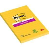 3M POSTIT Öntapadó jegyzettömb, 102x152 mm, 90 lap, vonalas, 3M POSTIT Super Sticky , sárga