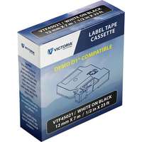 VICTORIA TECHNOLOGY Feliratozógép szalag, 12 mm x 7 m, VICTORIA TECHNOLOGY, fekete-fehér