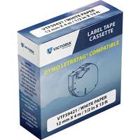 VICTORIA TECHNOLOGY Feliratozógép szalag, papír, 12 mm x 4 m, VICTORIA TECHNOLOGY, fehér