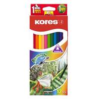 KORES Akvarell ceruza készlet, hegyezővel, ecsettel, KORES, 12 különböző szín