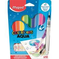 MAPED Akvarell filctoll készlet, 3,6 mm, ecsettel, MAPED "Color`Peps Aqua", 10 különböző szín