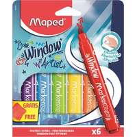 MAPED Ablakfilc készlet, vastag, törlőkendővel, 5 mm, MAPED "Marker`Peps", 6 különböző szín