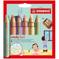 STABILO Színes ceruza készlet, kerek, vastag, STABILO "Woody 3 in 1 Pastel", 6 különböző pasztell szín