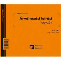 Pátria Nyomtatvány Árváltozási leírási jegyzék 25x2 lapos tömb A/5 fekvő