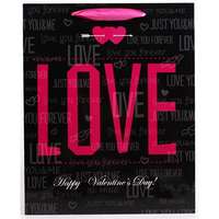 QX Dísztasak fényes 18x23 cm fekete/piros love