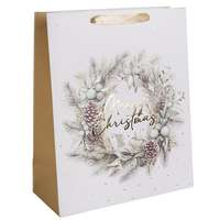 QX Dísztasak matt 18x23 cm koszorú Merry Christmas felirattal