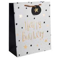 QX Dísztasak matt 26x32 cm fehér/arany Happy Birthday felirattal