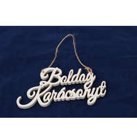 VIRÁG TRD Felirat Boldog Karácsonyt fa 15x8cm akasztós fehér