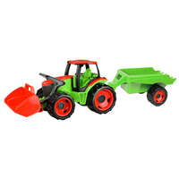 LENA LENA: Óriás zöld-piros traktor markolóval és utánfutóval 107 cm