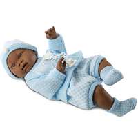 Llorens Afroamerikai csecsemő baba kék ruhában 45 cm-es