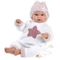 Llorens Llorens: Újszülött síró lány baba csillagmintás plüss pizsamában 36 cm