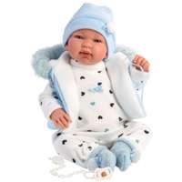 Llorens Llorens: Tino 44 cm-es síró baba kapucnis kék mellényben