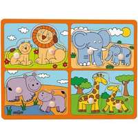 Woodyland Vadállatok kicsinyükkel fa forma-puzzle fogantyúval – Woodyland