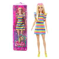 Mattel Barbie: Fashionista stílusos baba szivráványszínű csíkos ruhában – Mattel