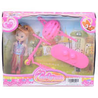 MK Toys Sandra baba pink gördeszkával, rollerrel és bukósisakkal