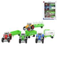 Magic Toys Farm World: 4 db-os mezőgazdasági traktor szett utánfutóval 1/64
