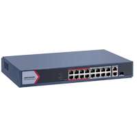Hikvision 18 portos PoE switch (130 W); 16 PoE + 1 kombinált uplink port + 1 uplink port; menedzselhető