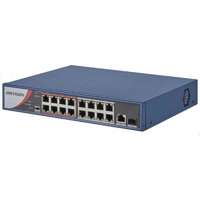 Hikvision 18 portos PoE switch (130 W); 16 PoE + 1 SFP + 1 RJ45 uplink port; nem menedzselhető