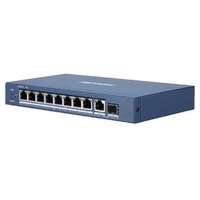 Hikvision 10 portos Gbit PoE switch (58 W); 8 PoE + 1 RJ45 + 1 SFP uplink port; nem menedzselhető