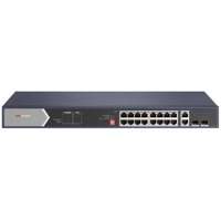 Hikvision 20 portos Gbit PoE switch (225 W); 12 PoE+ / 4 HiPoE / 2 RJ45 + 2 SFP uplink port
