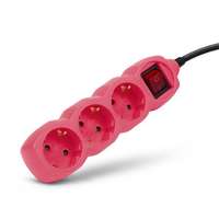 ENTAC Elosztósor, 3 aljzat, 1,5 m, kapcsolóval, ENTAC, rózsaszín