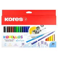 KORES Filctoll készlet, kimosható, KORES "Korellos", 24 különböző szín