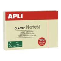 APLI Öntapadó jegyzettömb, 50x75 mm, 100 lap, APLI "Classic", sárga