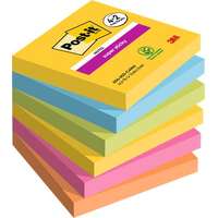 3M POSTIT Öntapadó jegyzettömb, 76x76 mm, 6x90 lap, 3M POSTIT "Super Sticky", "Carnival", vegyes színek