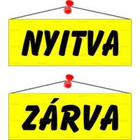 . Információs tábla, 22x8,5 cm, kétoldalas, "Nyitva/Zárva", sárga