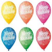 . Léggömb, 30 cm, "Happy Birthday", körkörös