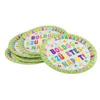 . Tányér, papír, 23 cm, "Boldog születésnapot", zászlós