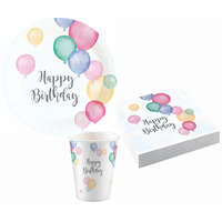 Születésnap Happy Birthday Pastel party szett 36 db-os 18 cm-es tányérral