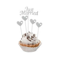 Esküvő Just Married Silver torta dekoráció, topper 5 db-os