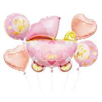 Születésnap Baby Carriage Pink, Rózsaszín babakocsi fólia lufi 5 db-os szett