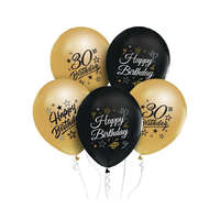 Születésnap Gold-Black, Arany-Fekete Happy Birthday 30 léggömb, lufi 5 db-os