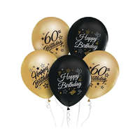 Születésnap Gold-Black, Arany-Fekete Happy Birthday 60 léggömb, lufi 5 db-os