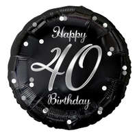 Születésnap Happy Birthday Black-Silver 40 fólia lufi 36 cm