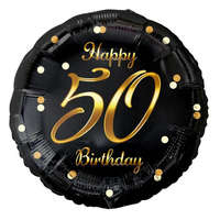 Születésnap Happy Birthday Black-Gold 50 fólia lufi 36 cm